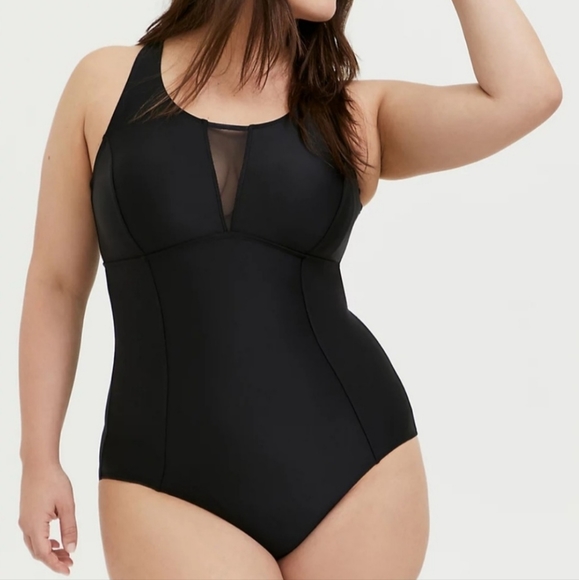 Torrid Black Mesh Inset Keyhole Back Wireless One-Piece Swimsuit 2X - Picture 1 of 16